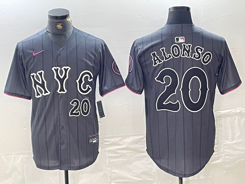 Men New York Mets #20 Alonso Black City Edition 2024 Nike MLB Jersey style 4